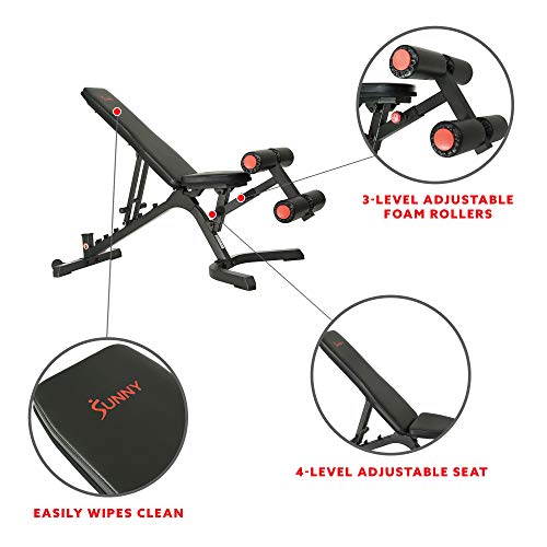 Sunny Health & Fitness Fully Adjustable Power Zone Utility Heavy Duty Weight Bench with 1000 LB Max Weight – SF-BH6920, Black