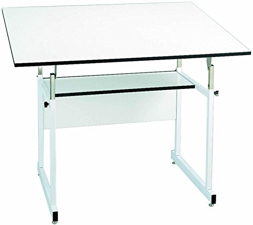 Alvin WM72-4-XB WorkMaster Table with White Steel Base and White Melamine Table Top 37.5" x 72" Inches, Height Adjusts from 29" to 46" in Horizontal Position, Angle Adjusts from Horizontal 0° to 40°