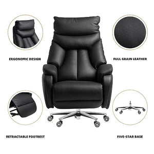 Kinnls Coast Power Office Recliner Chair - Black Genuine Leather Executive Desk Chair