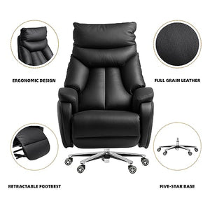 Kinnls Coast Power Office Recliner Chair with Adjustable Tilt Angle, Genuine Leather (Black-Dual Motor)