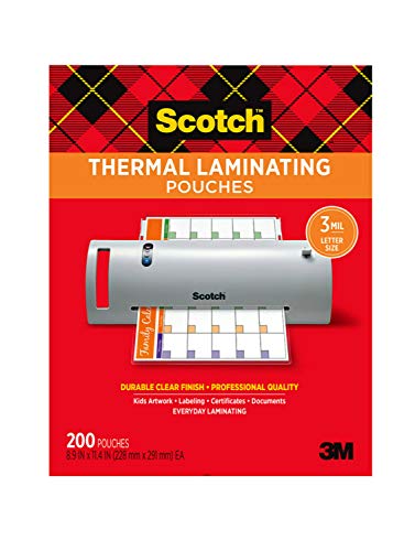 Scotch Thermal Laminating Pouches, 200-Pack, 8.9 x 11.4 Inches, Letter Size Sheets, Clear, 3-Mil (TP3854-200) - Pack of 6