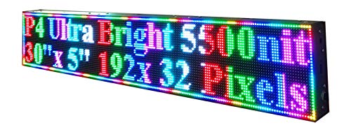 P4 Ultra Bright 5500Nits 30" x 5" 192 x 32 Pixels Full Color Semi Outdoor LED Sign RGB LED Display Programmable Scrolling Message Board for Window