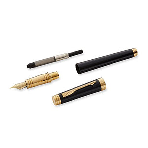 Parker Premier Deep Black Lacquer with Gold-plated Trim, Fountain Pen with Fine solid gold nib and Black ink (S0887810)