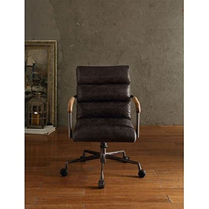 JHSHOP Office Task Desk Chair Executive Office Chair Office Sofa with Wooden Armrests Romantic Old-Fashioned Brown Top Layer Leather Comfortable and Stylish Office Chair