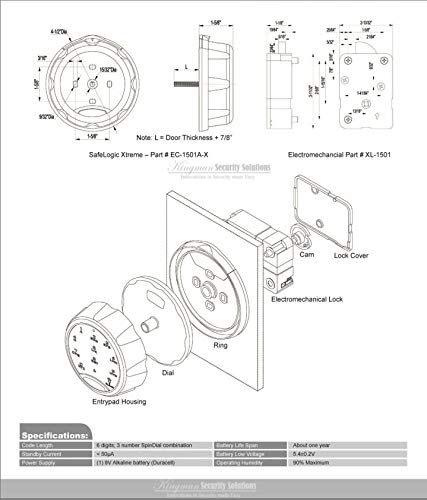 SecuRam SafeLogic Xtreme (Black Chrome Finish) Safe Lock. EMP Proof - Electronic Button Entry, with Mechanical Backup. Backlit Keypad and Dial. Up to 3 Codes. Std Lock Mounting Platform.