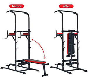 JYMBK Gym Strength Training Dip Stands with Bench, Pull Up Bars Free Standing Stand Dip Station Power Tower Fitness Equipment Strength Training