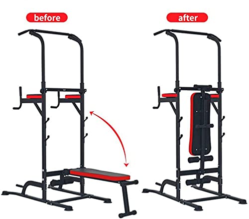 JYMBK Gym Strength Training Dip Stands with Bench, Pull Up Bars Free Standing Stand Dip Station Power Tower Fitness Equipment Strength Training
