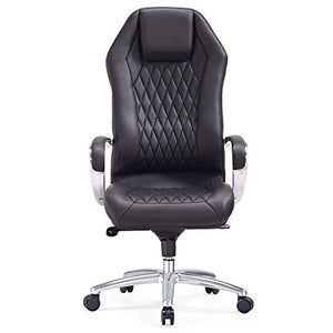 Modern Ergonomic Sterling Leather Executive Chair with Aluminum Base- Black