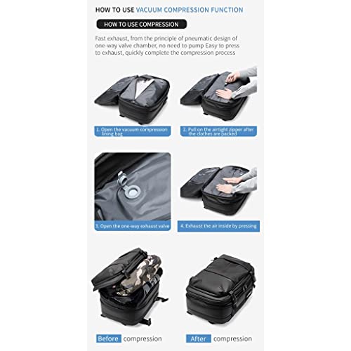 WJPTL Travel Men Expandable Backpack，Male Work Travel Waterproof Daypack，17 Inch Anti Theft Business Vacuum Compression Laptop Rucksack Women (Color : Black, Size : 17inchs)