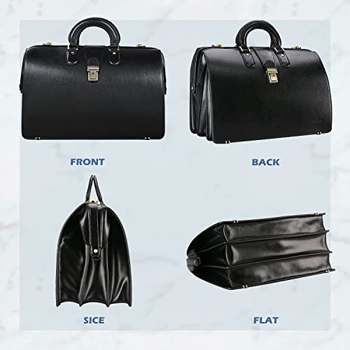 Banuce Leather Briefcase for Men with Lock Doctor Bag Attache Case Hard 15.6 Inch Laptop Lawyer Attorney Litigator Bags Black