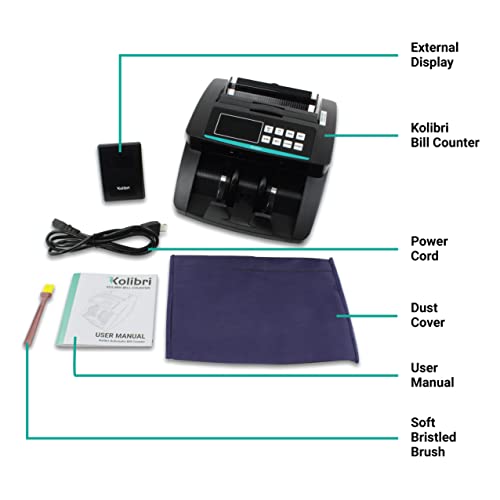 Kolibri Money Counter Machine with UV/MG/IR/DBL/HLF/CHN Counterfeit Detection - US-Based Support, Large LED Display, 1,500 Bills/Min, 1-Year Warranty