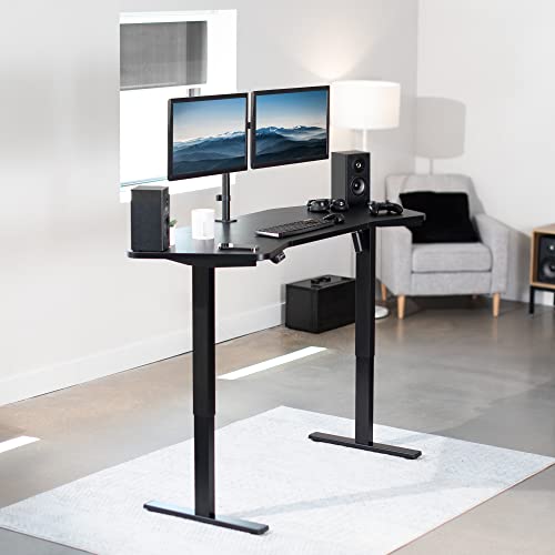 VIVO Electric Height Adjustable Wing-Shaped Stand Up Desk 71 x 24 inch - Black Frame/Table Top - DESK-KIT-1B3B