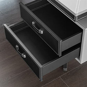 BinOxy Computer Desk with Storage Drawers - Gray Leather Writing Desk