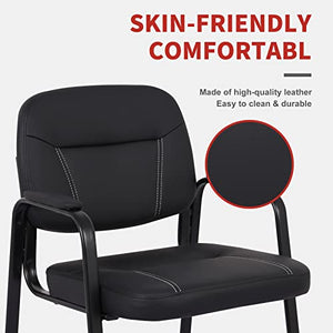 CLATINA Modern Style Reception Chair with Bonded Leather Padded Arm Rest, Black (4 Pack)