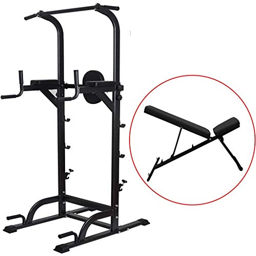Tengma Pull Up Dip Station, Power Tower, Multifunctional Workout Dip Stand with Sit up Bench, Adjustable Pull Up Bar Station for Indoor Home Gym Fitness Dip Stand, Strength Training Workout Equipment