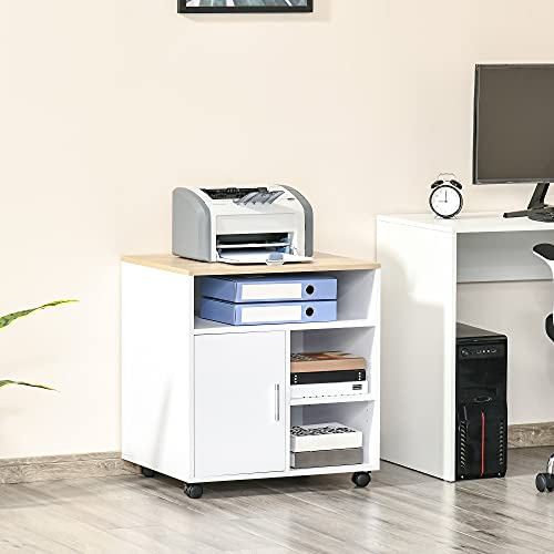HOMCOM Printer Stand Multipurpose Moveable Filing Cabinet with Ample Inner Storage Space & 4 Easy-Rolling Wheels, White