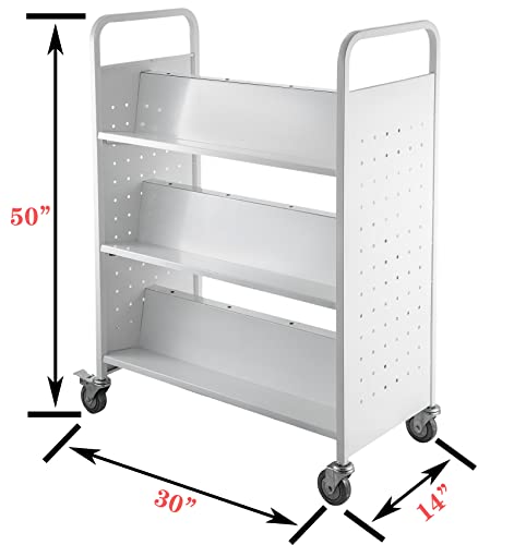 Zero One Book Cart 200LBS Double Sided Rolling Library Cart with Lockable Wheels