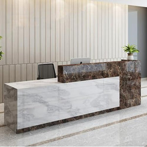 GHXYDSS Reception Desk Service Counter 140x60x100cm - Coffee + White Marble Pattern