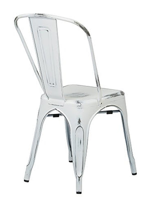 Office Star Bristow Metal Seat and Back Armless Chair, Antique White, 4-Pack