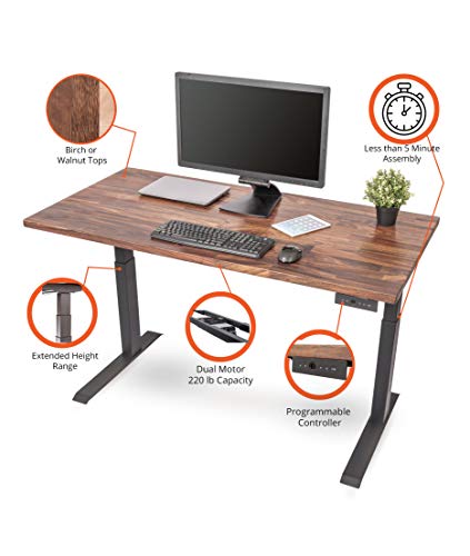 Stand Up Desk Store Solid Wood Top Electric Adjustable Height Standing Desk with Programmable Memory (Charcoal Frame/Walnut Top, 60" Wide)