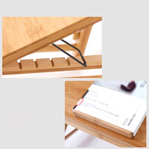SFFZY Foldable Laptop Table, Bamboo Large Foldable Laptop Notebook Stand Desk with Height Adjustable Legs Drawer