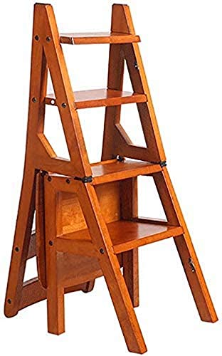 LUCEAE Folding Wooden Step Stool, 4 Steps Portable Shoe Closet High Stool
