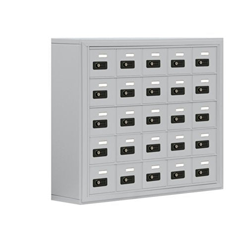 Salsbury Industries Aluminum 5-Door High Surface Mounted Cell Phone Storage Locker Unit with 25 A-Size Doors and Resettable Combination Locks