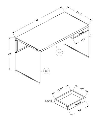 Monarch Specialties Computer Desk - Contemporary Writing Desk with Drawer - Tempered Glass Legs - 48"L (Brown Reclaimed Wood Look)