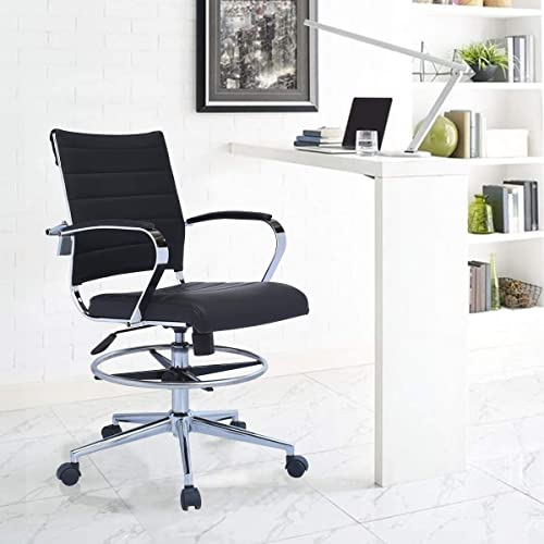 2xhome Modern Adjustable Designer Ergonomic Drafting Chair Set of 2 with Ribbed Arms (Black)