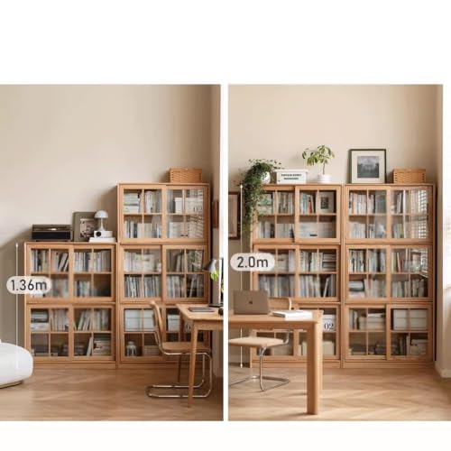LCARS Solid Wood Floor-to-Ceiling Bookshelf with Sliding Door Cabinet