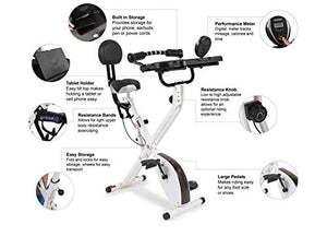 FitDesk Bike Desk 3.0 - Fully Adjustable Folding Stationary Exercise Bicycle Machine with Massage Bar & Work Out Bands - Magnetic Cycle for Indoor Use - with Built-in Tablet Holder for Home & Office