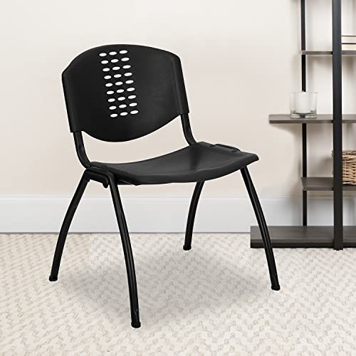 Flash Furniture 5 Pack HERCULES Series Black Plastic Stack Chair - 880 lb. Capacity