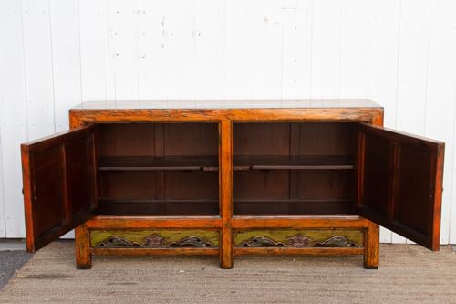 Lschool Jasper Orange Painted Mongolian Sideboard - Bohemian Storage Cabinet
