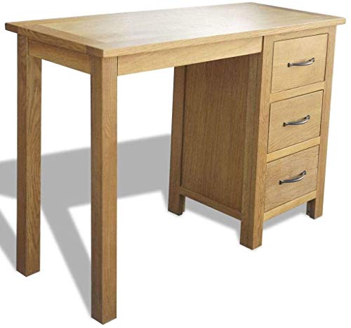 Yyl Desk with 3 Drawers | Solid Oak Wood Computer Desk | Home Office Desk Workstation 106x40x75 cm
