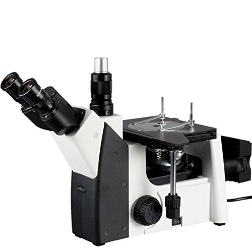 AmScope ME1200TA Inverted Trinocular Metallurgical Microscope, 50X-800X Magnification, PL10x and PL16x Eyepieces, Polarizing Condenser, Brightfield and Polarizing LED Illumination with Rheostat, Large Double-Layer Mechanical Stage, 90-240V