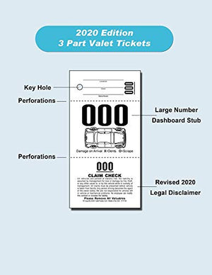 3 Part Valet Parking Tickets (10000 Tickets) on 110lb Card Stock with Car Diagram…