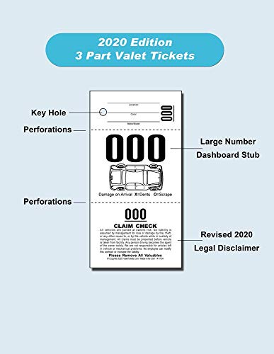3 Part Valet Parking Tickets (10000 Tickets) on 110lb Card Stock with Car Diagram…