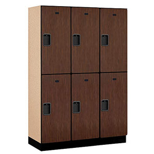 Salsbury Industries Double Tier Designer Wood Locker - 18" Wide - 3 Wide - 6 Feet High - Mahogany