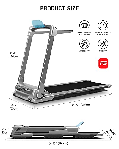 OVICX Q2S Folding Portable Treadmill Compact Walking Running Machine for Home Gym Workout Electric Treadmills with LED Display Device Holder Treadmill for Small Spaces