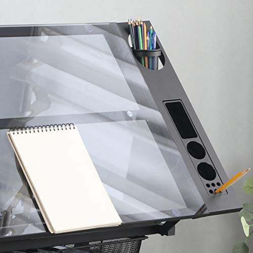 L-sister Perfect Embellishment Studio Design Folding Innovative Glass Table 40 Inch Drafting Table Craft Table Adjustable Toughened Glass Drafting and Printing Table Studio Table with Drawers Easy to