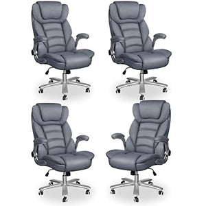 Sucrever Executive Office Chair Set of 4 - Big and Tall 400lbs Wide Seat, High Back Leather Lumbar Support, Grey