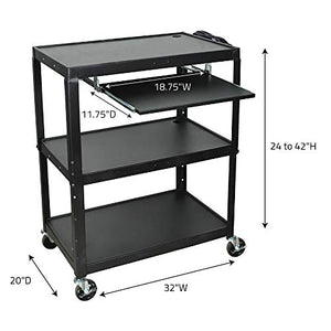 Luxor - Extra-Large Adjustable-Height Steel AV Cart with Pullout Keyboard Tray