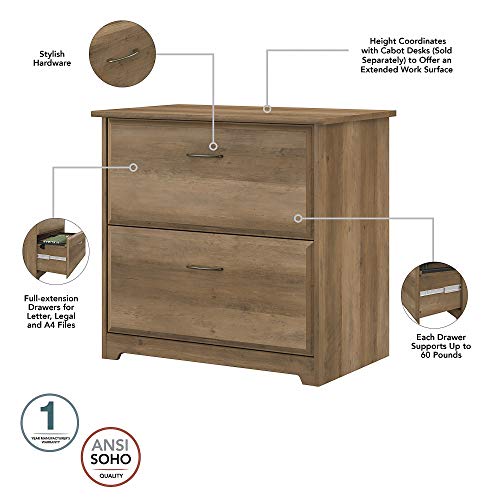 Bush Furniture Cabot L Shape Desk with Hutch and Lateral File, Reclaimed Pine