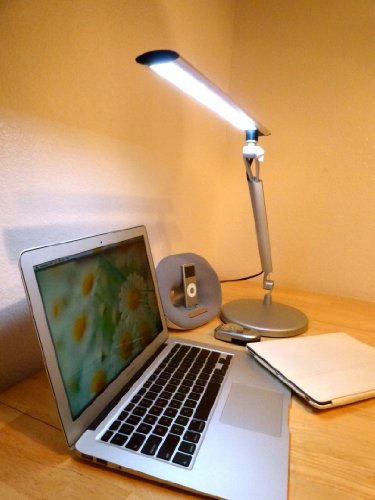 Lightwell S450 by Lumiy - Ultra Bright LED Light Panel Desk Lamp (Titanium Silver with Base)