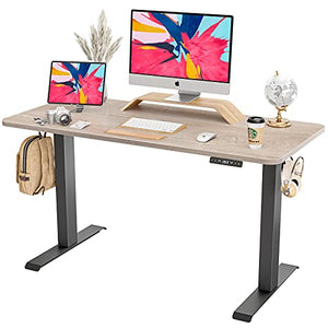 FAMISKY Dual Motor Adjustable Height Electric Standing Desk, 48 x 24 Inches Stand Up Home Office Desk with Splice Tabletop, Black Frame/Greige Top