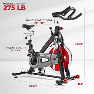 Sunny Health & Fitness Indoor Cycling Exercise Bike with Heavy 49 LB Chrome Flywheel - SF-B1002