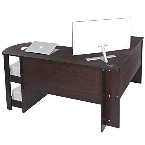 BJYX L-Shaped Computer Desk Corner Home Office Workstation Large Laptop Table Shelves