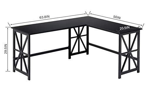 GreenForest Large L Shaped Desk and Computer Desk Bundle, Industrial Gaming Writing Desk Home Office Furniture Set, Black