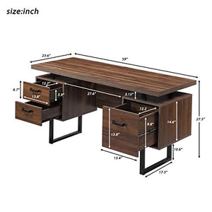 Computer Desk Study Table Desk with Drawers for Hanging Letter-size Files, Classic Wooden 59" Inch Writing Study Table with Drawers, Modern Large Office Desk PC Laptop Study Workstation, Easy Assemble