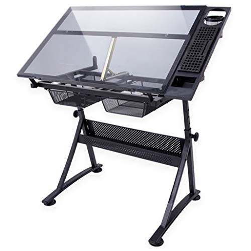 Lgan Tiltable Drawing Table, Adjustable Art Desk, with Storage Craft Table, Drafting Table Glass Panel, Child Adult Drawing Desk